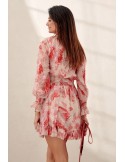 Two-piece dress with floral motifs, red PR98548 - Online store - Boutique